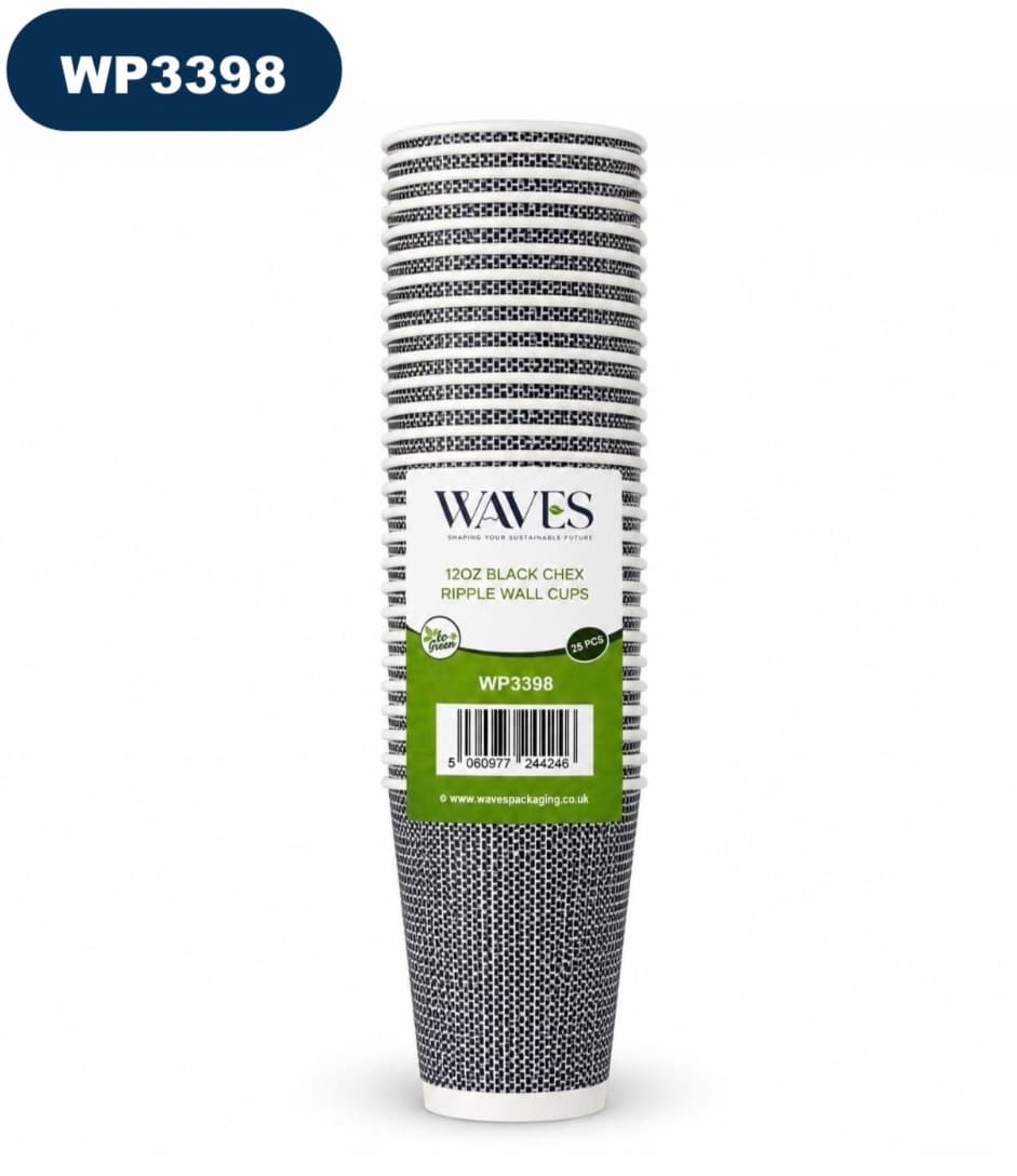 12oz Black Chex Ripple Wall Cups 25 Pack WP3398