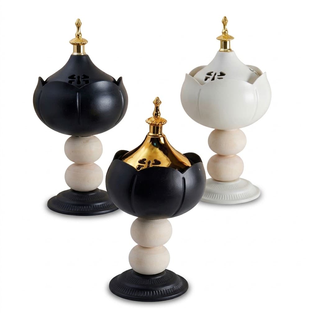 Black White Tulip Bakhoor Burner BT288