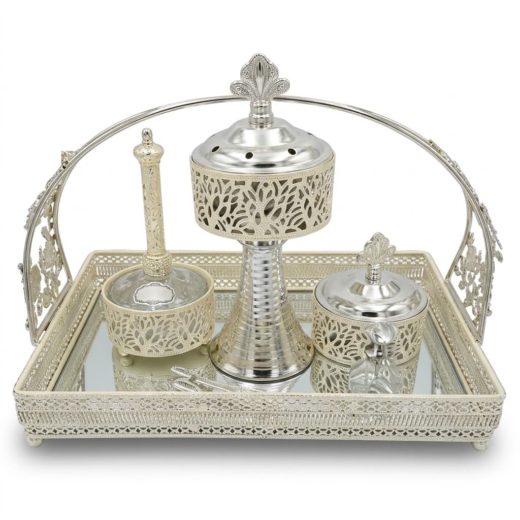 Silver Filigree Bakhoor Tray Set BT285