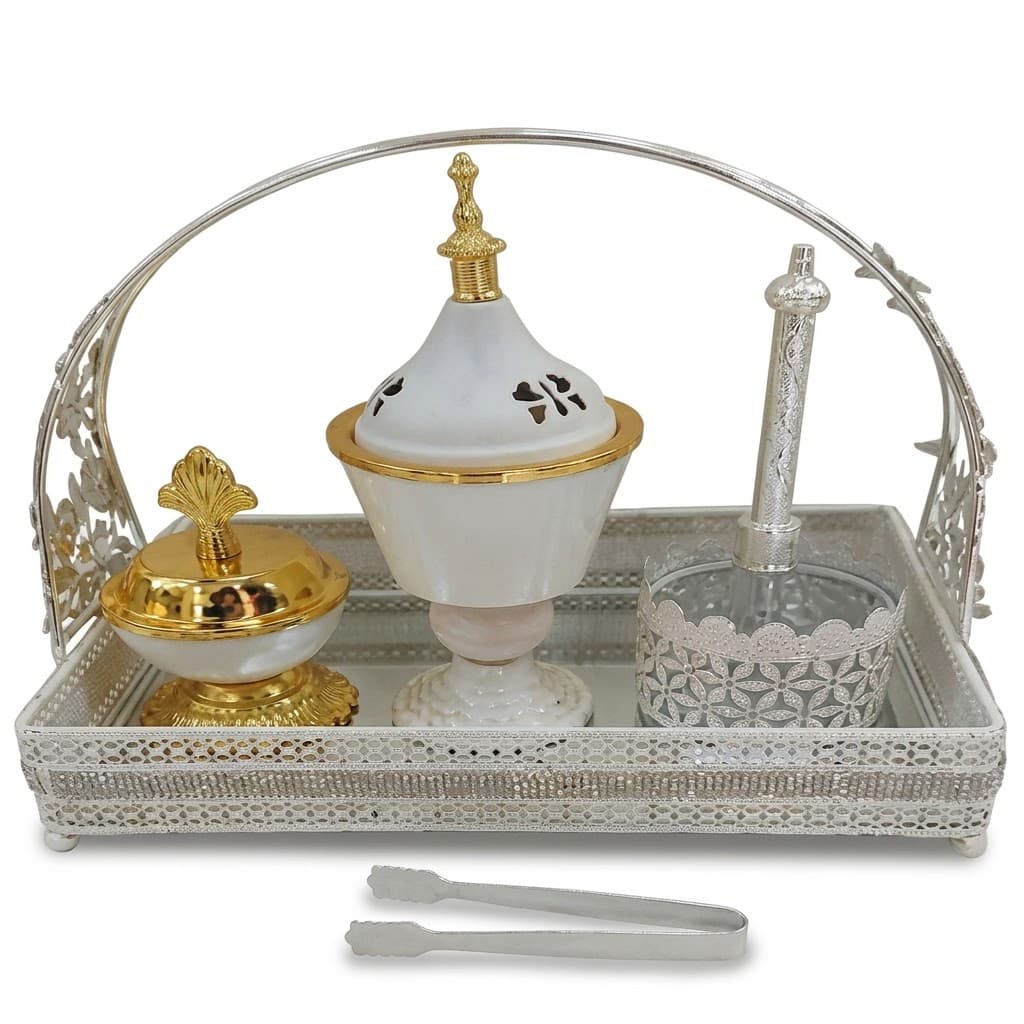 White Gold Bakhoor Tray Set BT286