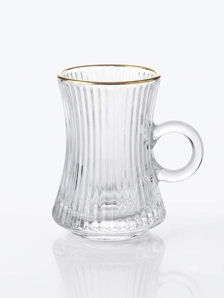 Turkish Tea Glasses with Handle, Set of 6 – Gold Rim BT375