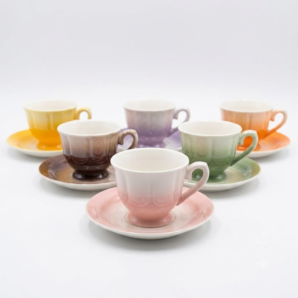 Ceramic Cup & Saucer Set, 12 Piece – Pastel Colours BT280