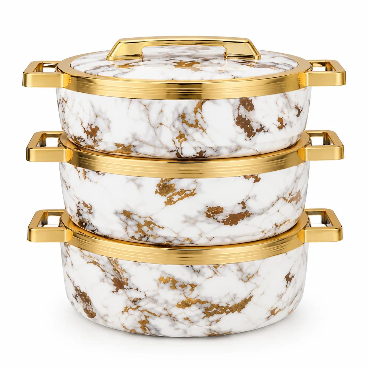 Marble & Gold Insulated Casserole Set – 3 Piece BT463