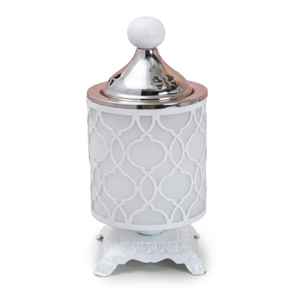 Moroccan Lattice Bakhoor Burner – 11×28cm BT290 — White