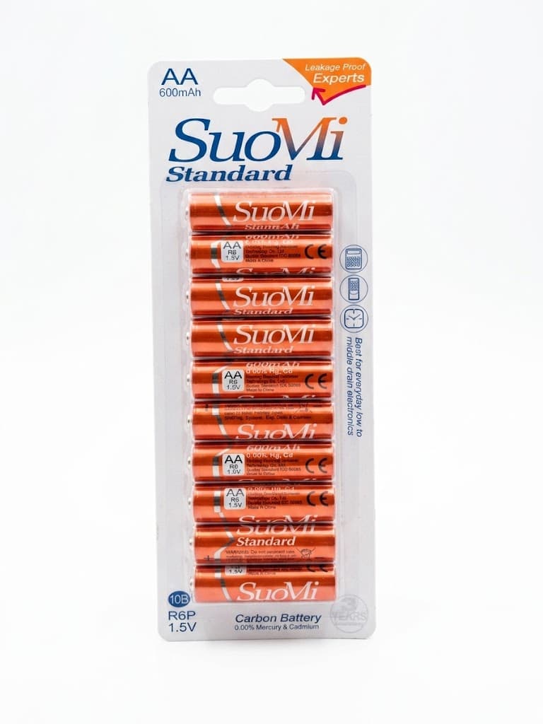 Suomi AA Batteries 10 Pack, 1.5V Carbon Zinc, Standard Size Battery for Everyday Devices, Long Lasting Power
