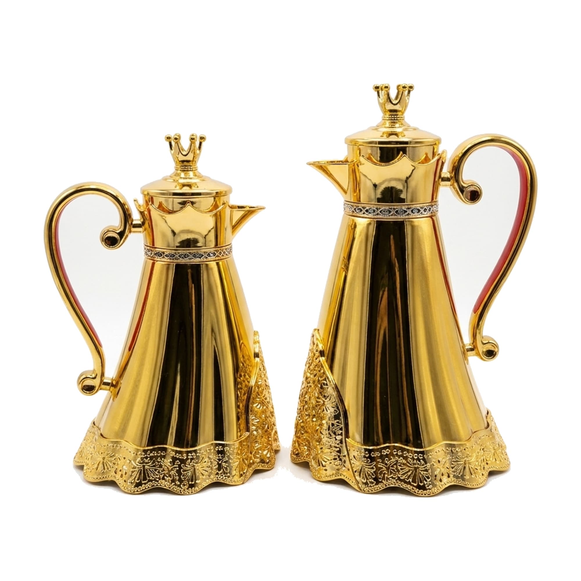 Yousra Menage Gold Vacuum Flask Set 2 Piece - Arabic Coffee & Tea Thermos with Glass Liner, 0.7L & 1.0L, Push Button Pour, Insulated Dallah for Ramadan, Eid, Gi — main image